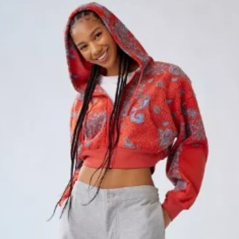 UO BDG Like New Sherpa Forest Zip Crop Hoodie Jacket XS